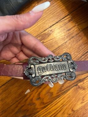 Galliano skinny waist Belt with Ornate Metal Buckle
